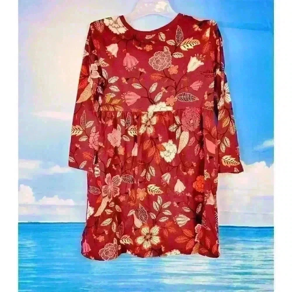 OLD NAVY Girls BURGANDY FLORAL Dress LONG SLEEVE Lightweight STRETCH size 5t